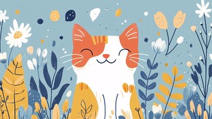 花丛中的微笑猫咪
