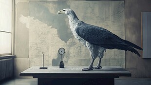 室内台面上站立的大型飞鸟