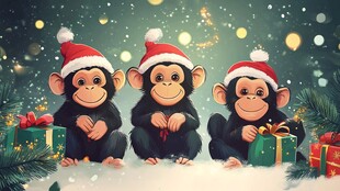 圣诞小猴与礼物欢乐场景