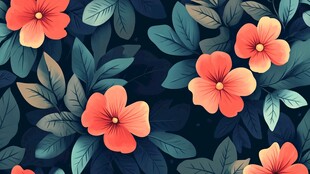 深蓝色底上的绚丽花卉图案