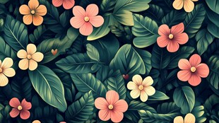 繁花绿叶的梦幻植物图案