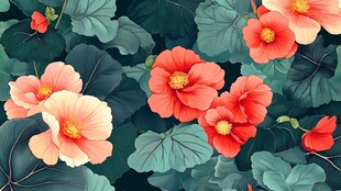 繁花绿叶的唯美花卉图景