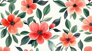 水彩风花卉无缝图案背景