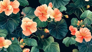 橙色花卉与绿叶精美图案