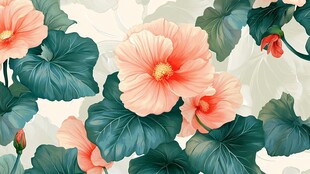 粉色花卉绿叶精美图案