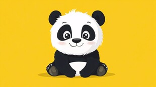 可爱熊猫坐于黄色背景前