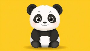 可爱熊猫坐于黄色背景前