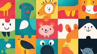 多彩卡通动物拼图图案