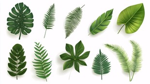 多样热带绿叶素材集合