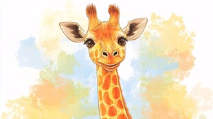 可爱长颈鹿水彩画头像