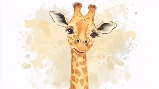 可爱长颈鹿水彩插画