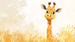 可爱长颈鹿漫步金色草地