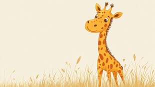 可爱长颈鹿立于金黄草丛中