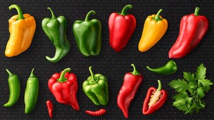 多彩甜椒与辣椒组合展示