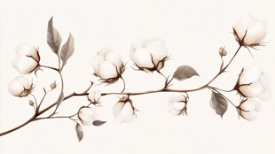 白色棉花枝插画