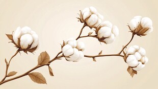 棉花枝条 清新自然花卉图