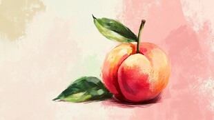 水彩画中的鲜润桃子