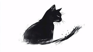 水墨黑猫背影图