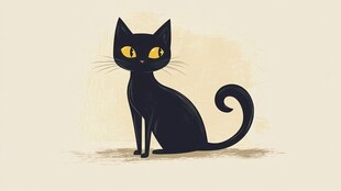 黑猫插画 神秘的凝视