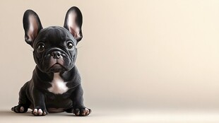 可爱黑法斗小狗萌态十足