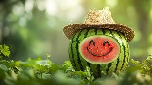 戴草帽的笑脸西瓜