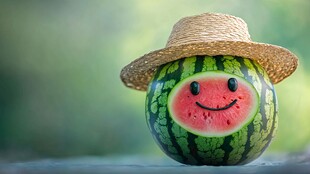 戴草帽的可爱西瓜笑脸