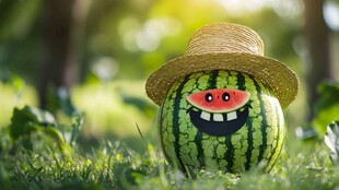 戴草帽的萌趣西瓜