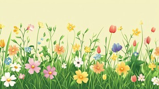 春日烂漫花草风景图