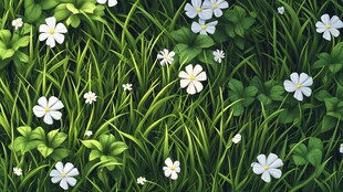 春日草地小白花风景图