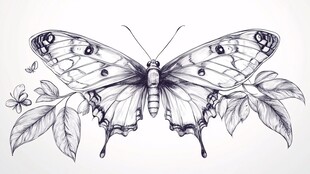 手绘蝴蝶与花叶艺术图案