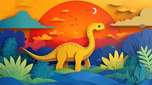 黄昏下漫步的可爱小恐龙