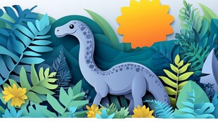 纸艺恐龙置身繁茂丛林