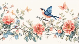 花鸟相依的浪漫自然图景