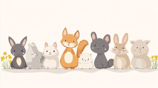 可爱小动物排成一排