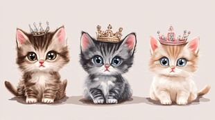 三只戴皇冠的可爱小猫咪