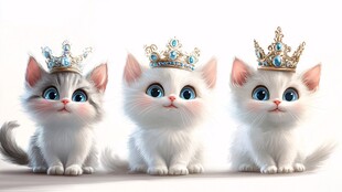三只戴皇冠的可爱小猫咪