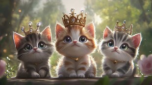 三只戴皇冠的可爱猫咪