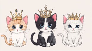 戴皇冠的可爱三色小猫