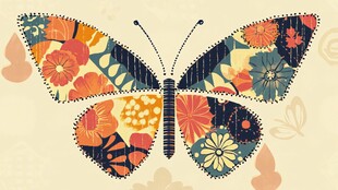 多彩拼布风蝴蝶插画图案