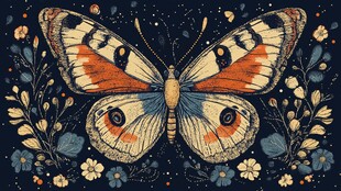 蝴蝶花卉插画 梦幻自然风