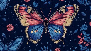 蝴蝶花卉图案的精美插画