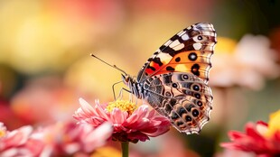 彩蝶停驻娇艳花朵间