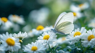 白蝶停驻于雏菊丛中