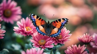 蝴蝶停驻粉色菊花间