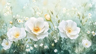 梦幻白花绽放于绿野间