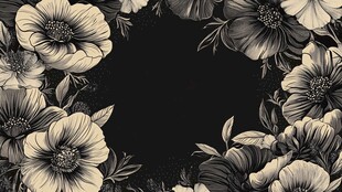黑白花卉边框图案设计