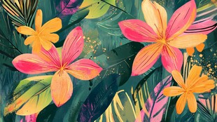 热带花卉插画中的绚烂色彩