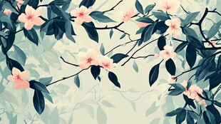 春日繁花枝叶插画背景