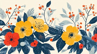 花卉图案 多彩花朵与枝叶