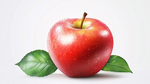 红亮苹果带绿叶显鲜嫩